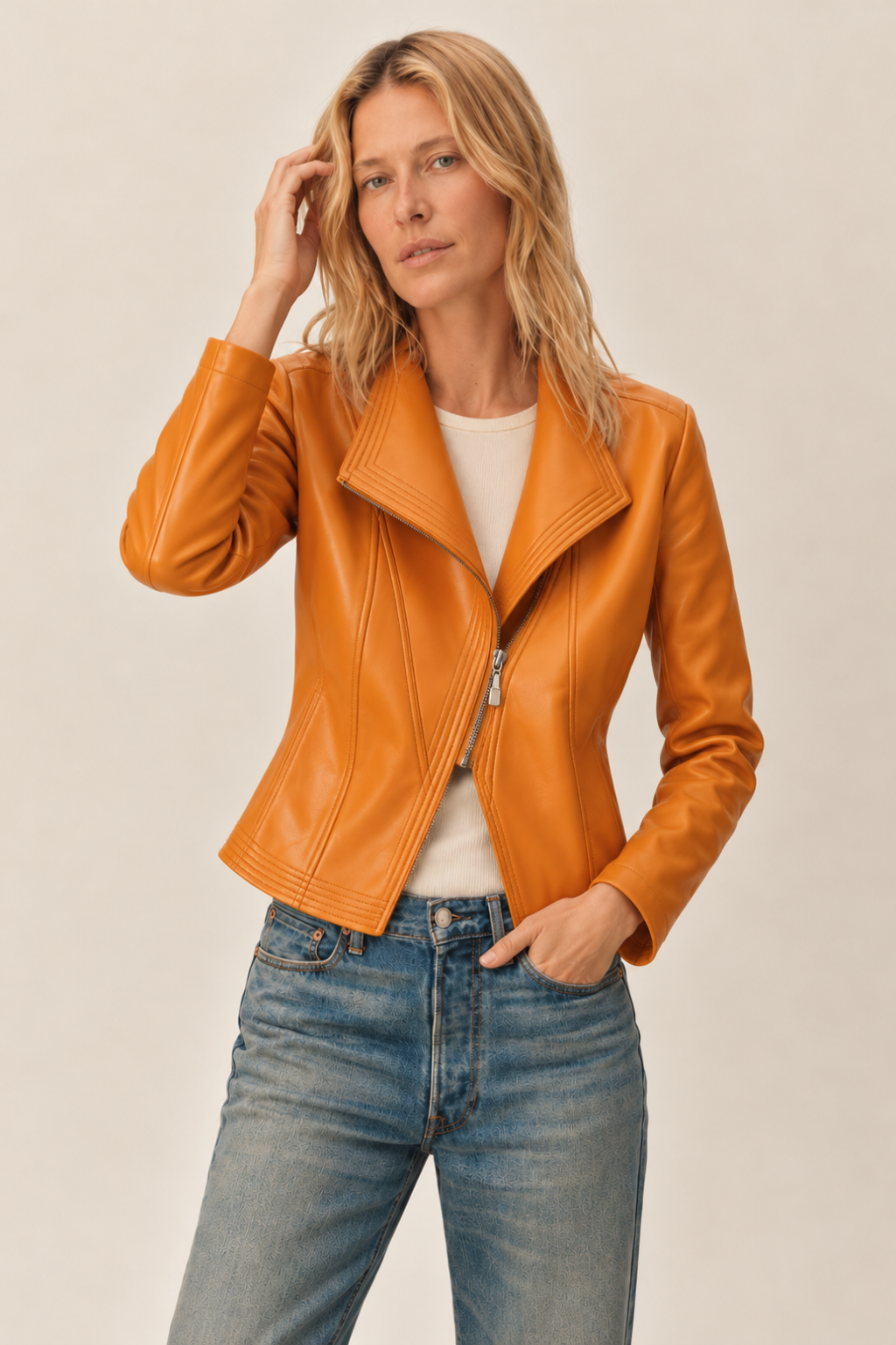 Structured Fit Vegan Leather Jacket