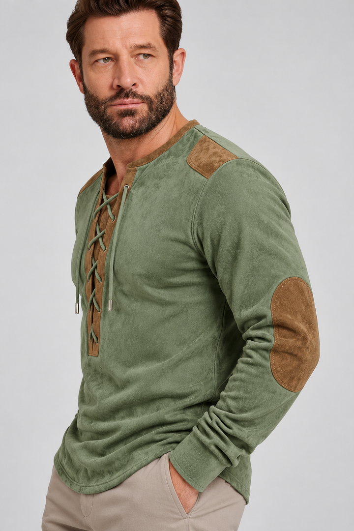 Suede-Touch Shirt – Lace-Up Neck & Smooth Inner Lining