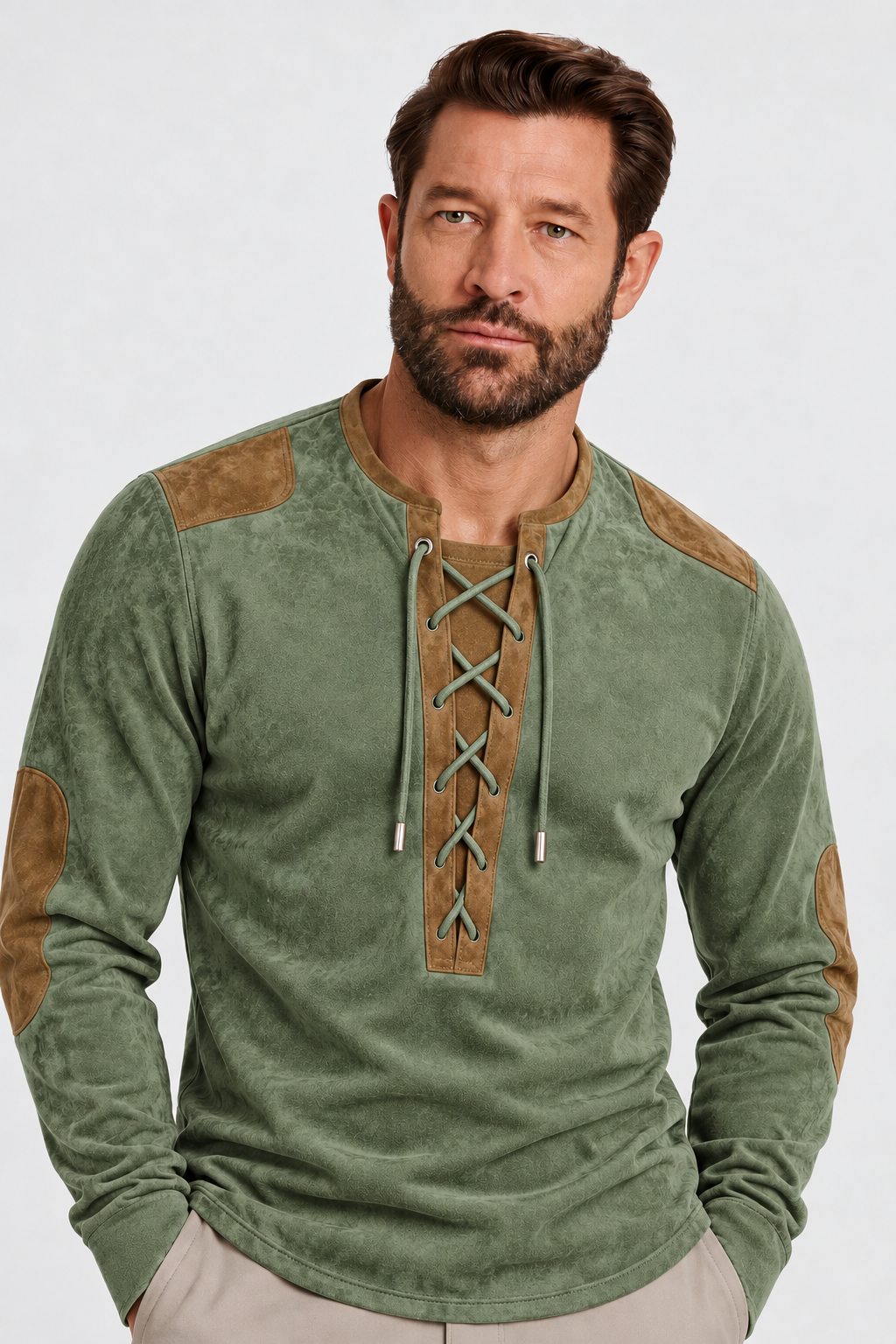 Suede-Touch Shirt – Lace-Up Neck & Smooth Inner Lining
