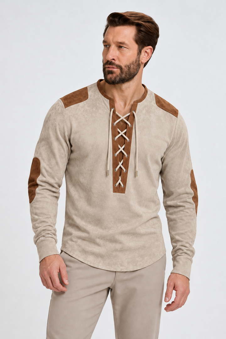 Suede-Touch Shirt – Lace-Up Neck & Smooth Inner Lining