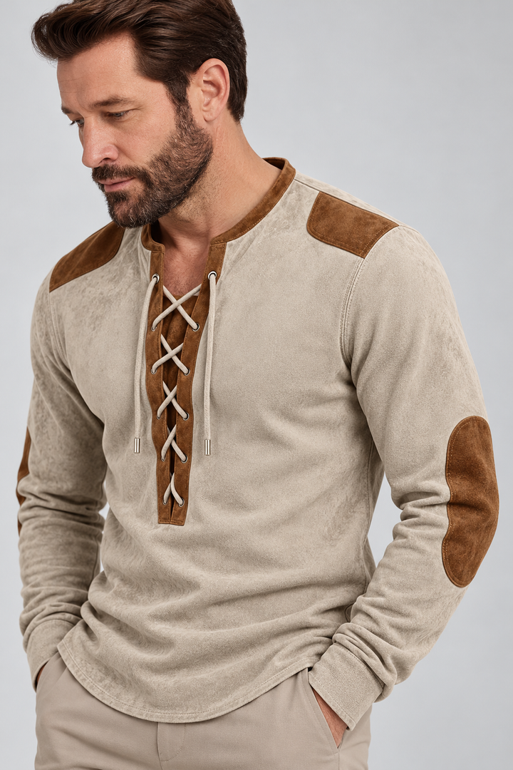 Suede-Touch Shirt – Lace-Up Neck & Smooth Inner Lining