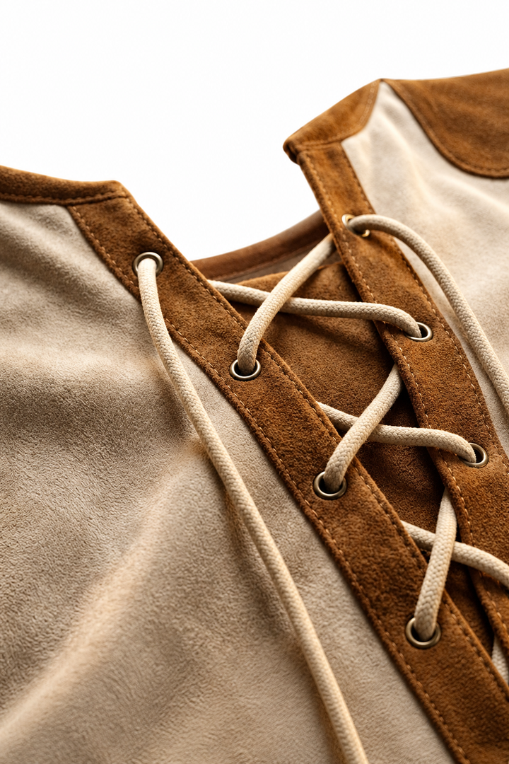 Suede-Touch Shirt – Lace-Up Neck & Smooth Inner Lining