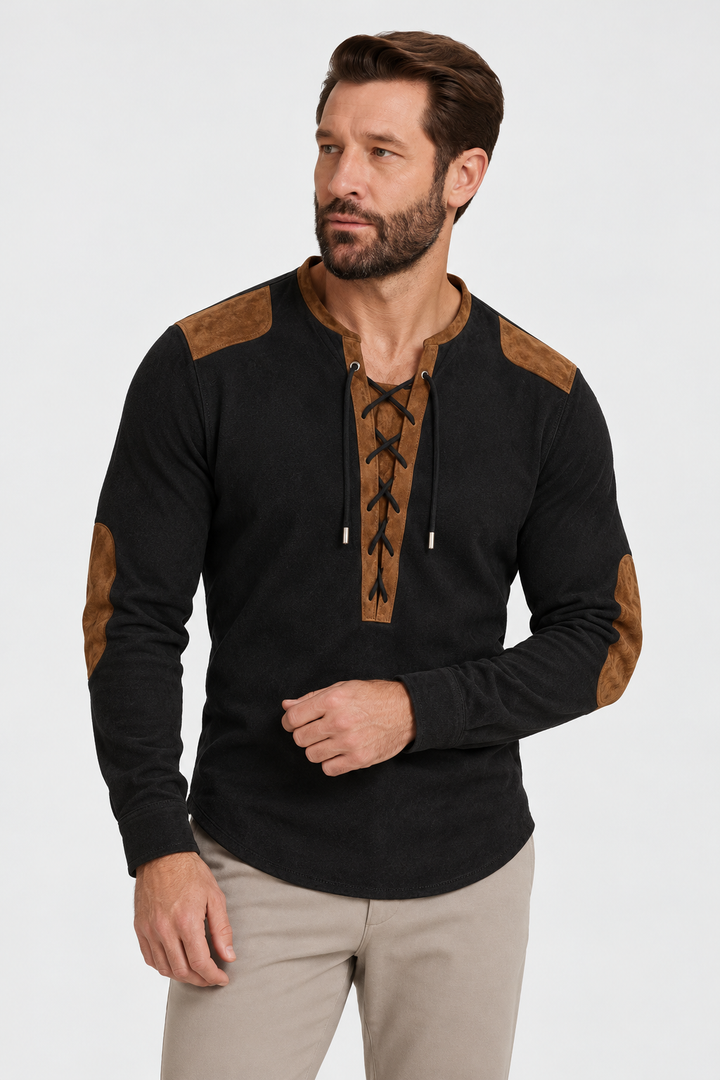 Suede-Touch Shirt – Lace-Up Neck & Smooth Inner Lining