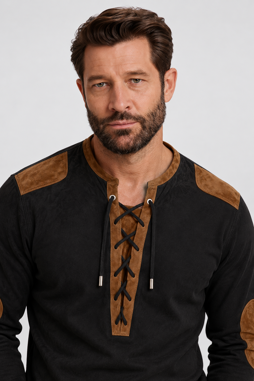 Suede-Touch Shirt – Lace-Up Neck & Smooth Inner Lining