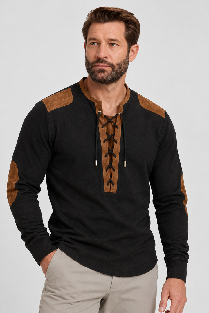 Suede-Touch Shirt – Lace-Up Neck & Smooth Inner Lining