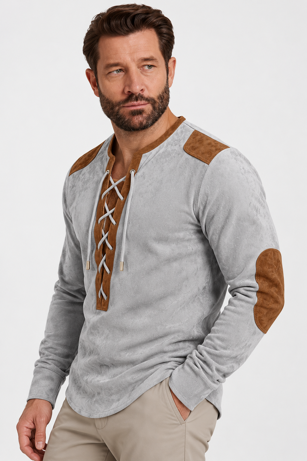 Suede-Touch Shirt – Lace-Up Neck & Smooth Inner Lining