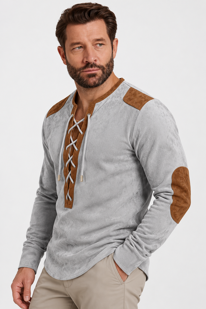 Suede-Touch Shirt – Lace-Up Neck & Smooth Inner Lining