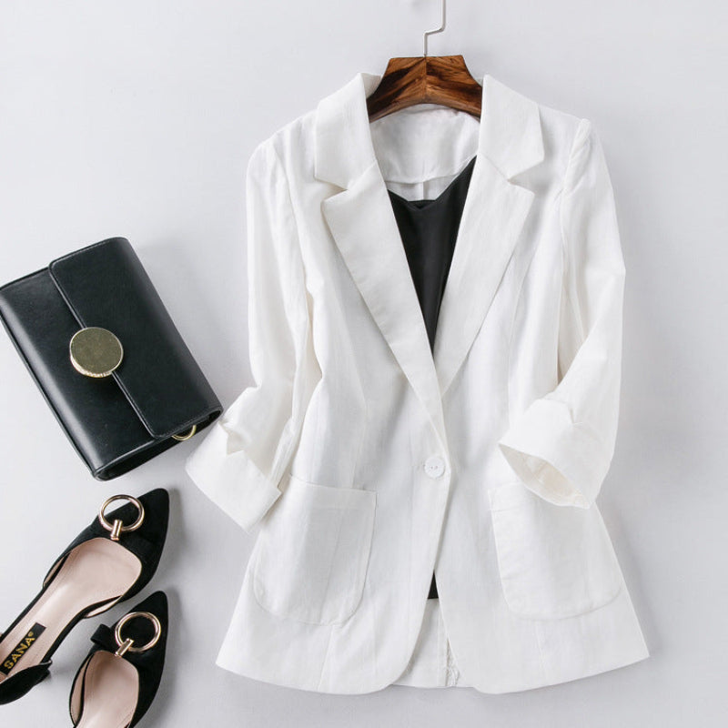 Three-Quarter Sleeve Linen Blazer