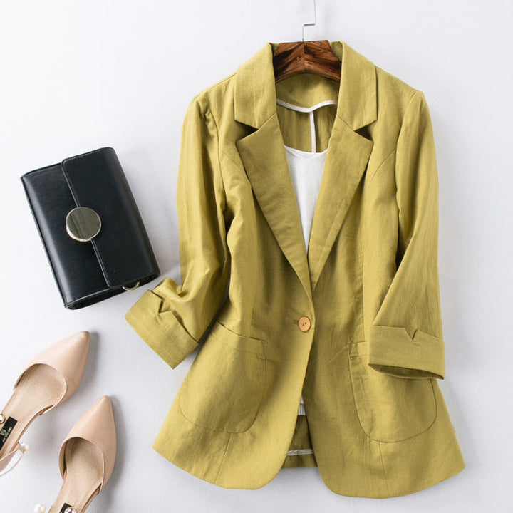 Three-Quarter Sleeve Linen Blazer