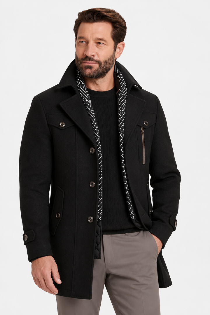 Wool-Blend Coat – Detachable Scarf & Adjustable Neck Coverage