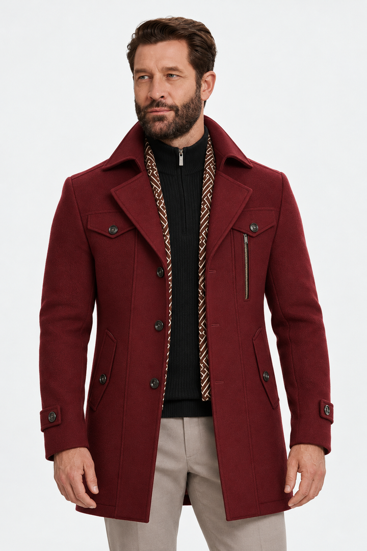 Wool-Blend Coat – Detachable Scarf & Adjustable Neck Coverage