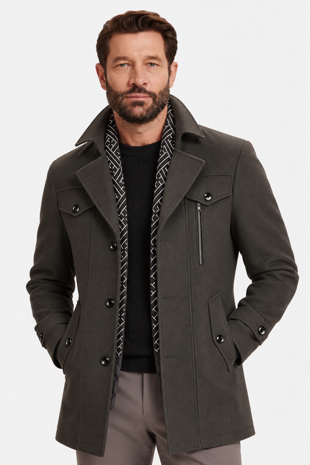 Wool-Blend Coat – Detachable Scarf & Adjustable Neck Coverage