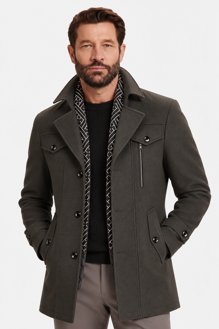 Wool-Blend Coat – Detachable Scarf & Adjustable Neck Coverage