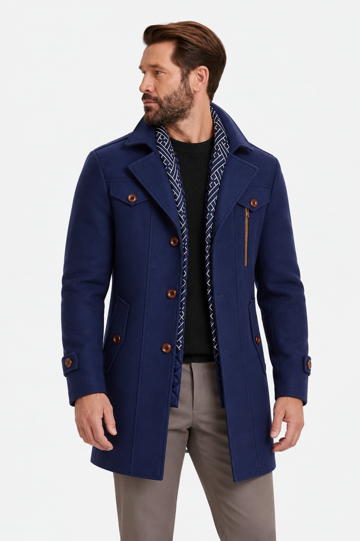 Wool-Blend Coat – Detachable Scarf & Adjustable Neck Coverage