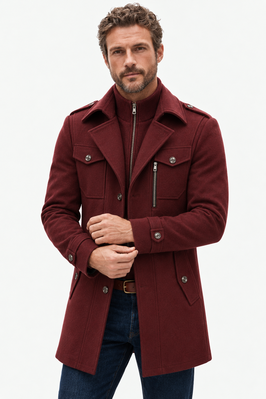 Wool-Blend Coat – High-Neck Zip Panel & Added Coverage
