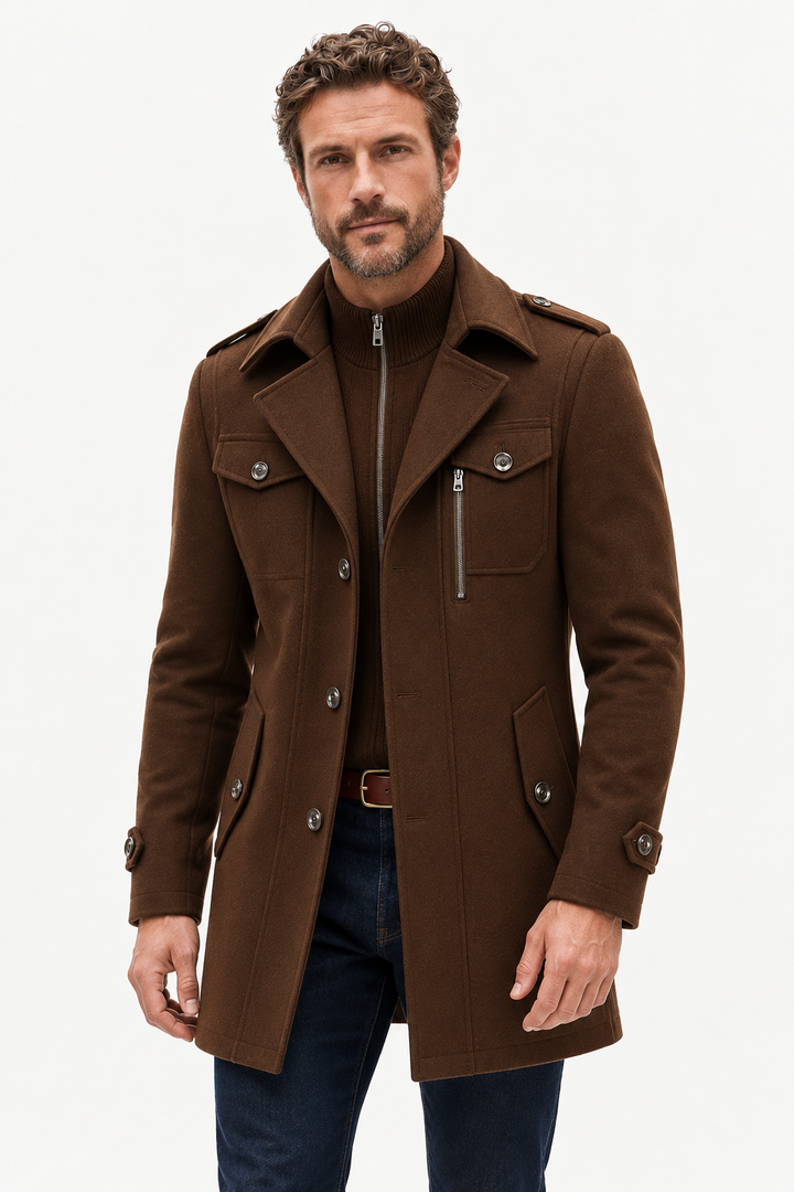 Wool-Blend Coat – High-Neck Zip Panel & Added Coverage