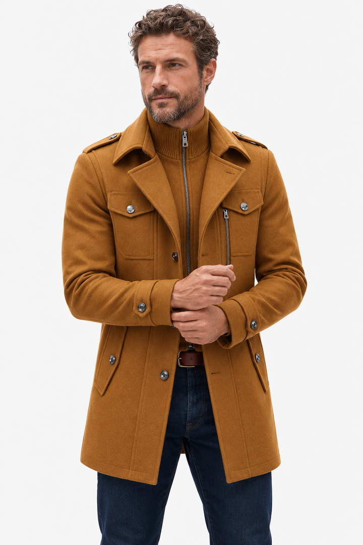 Wool-Blend Coat – High-Neck Zip Panel & Added Coverage