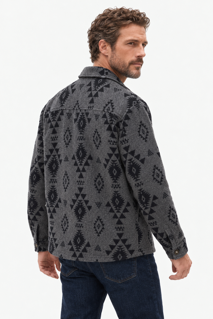 Wool-Blend Jacket – Geometric Pattern & Easy Layering