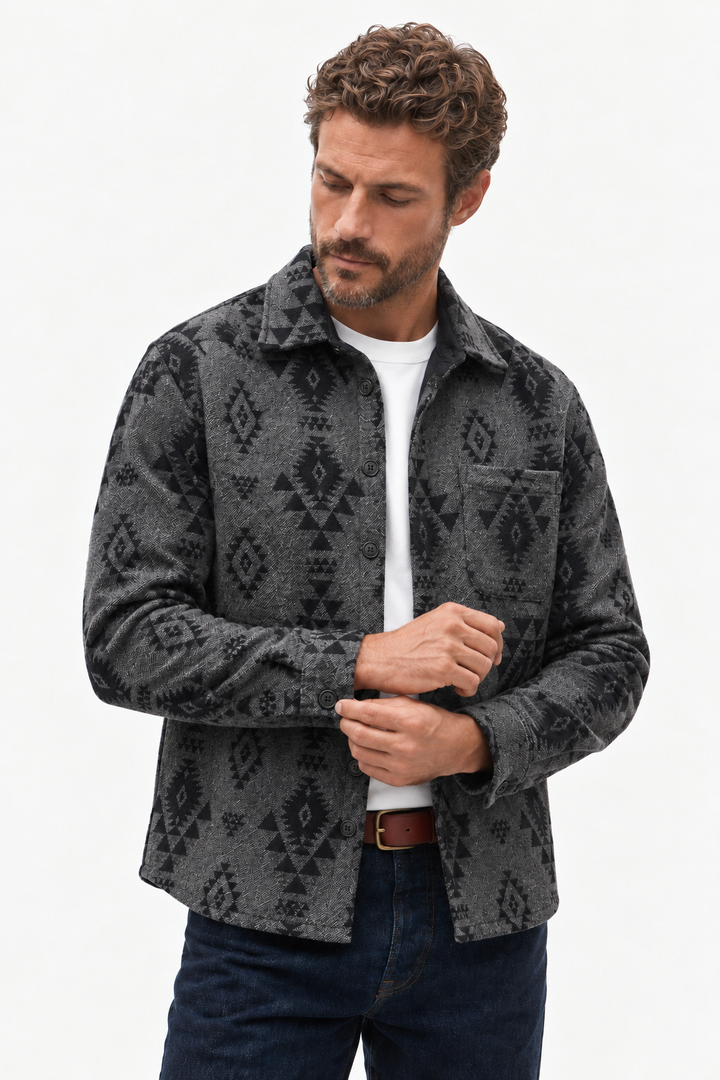 Wool-Blend Jacket – Geometric Pattern & Easy Layering