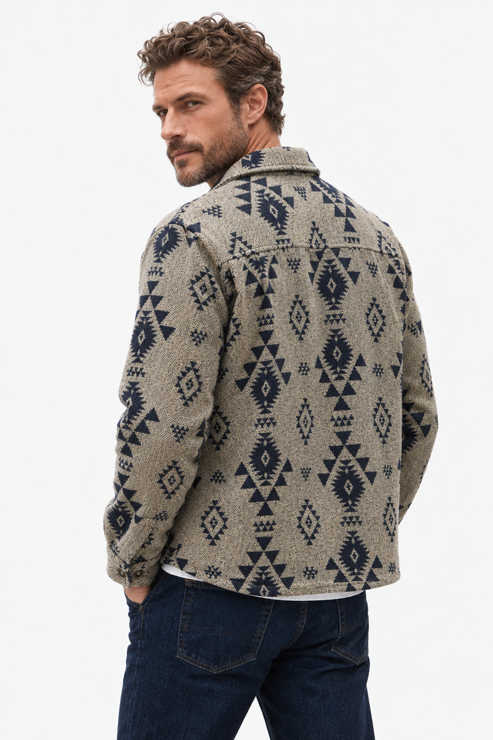 Wool-Blend Jacket – Geometric Pattern & Easy Layering